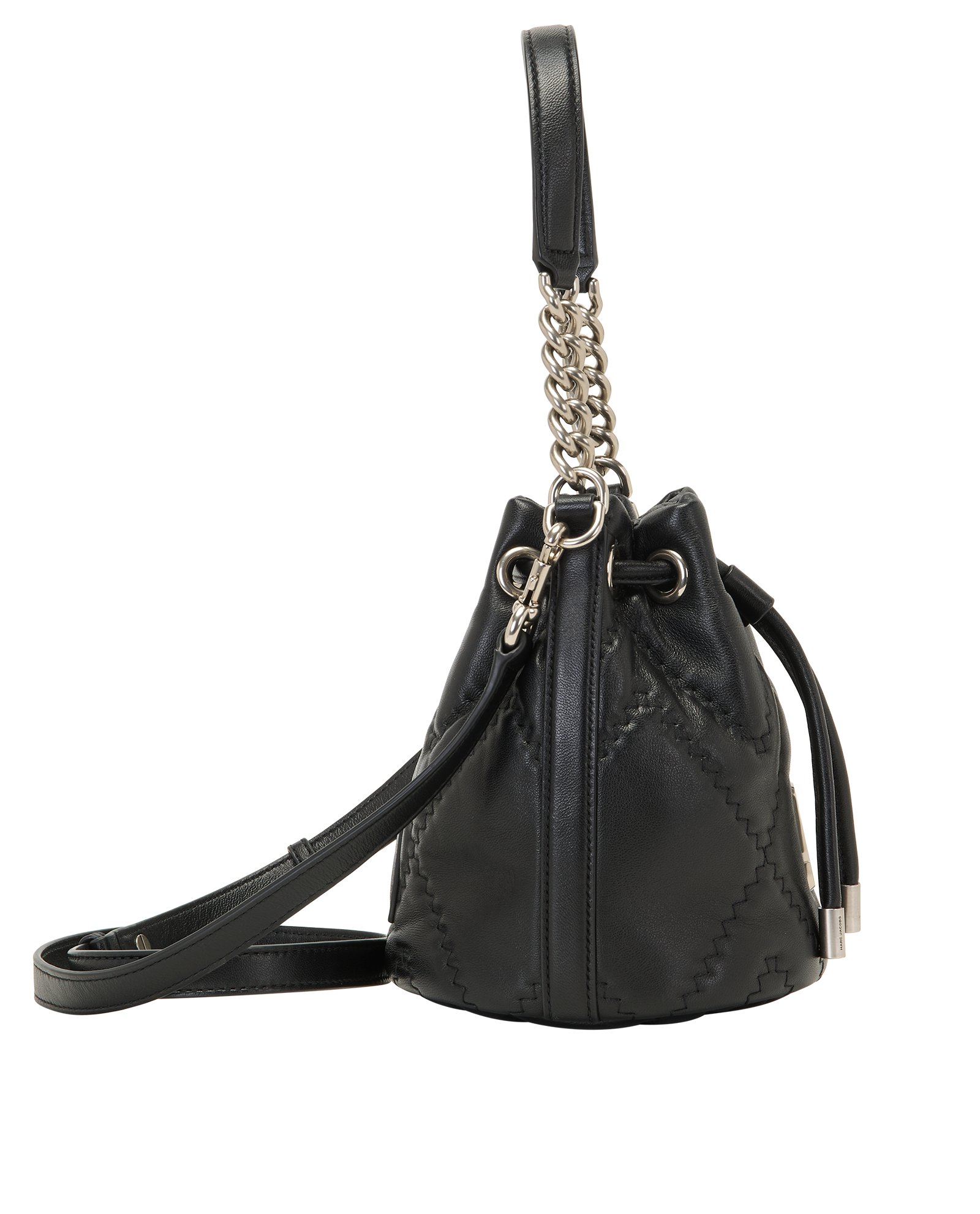 Quilted The Bucket Bag, &pound;150, Handbags, Black, Leather, Side view